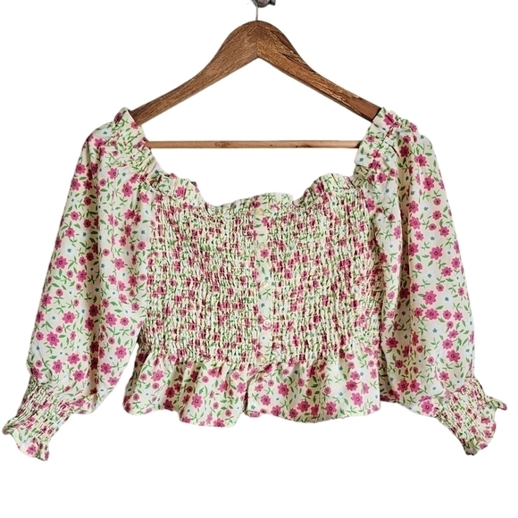 Cottagecore floral puff sleeve crop top nwot - Picture 1 of 7